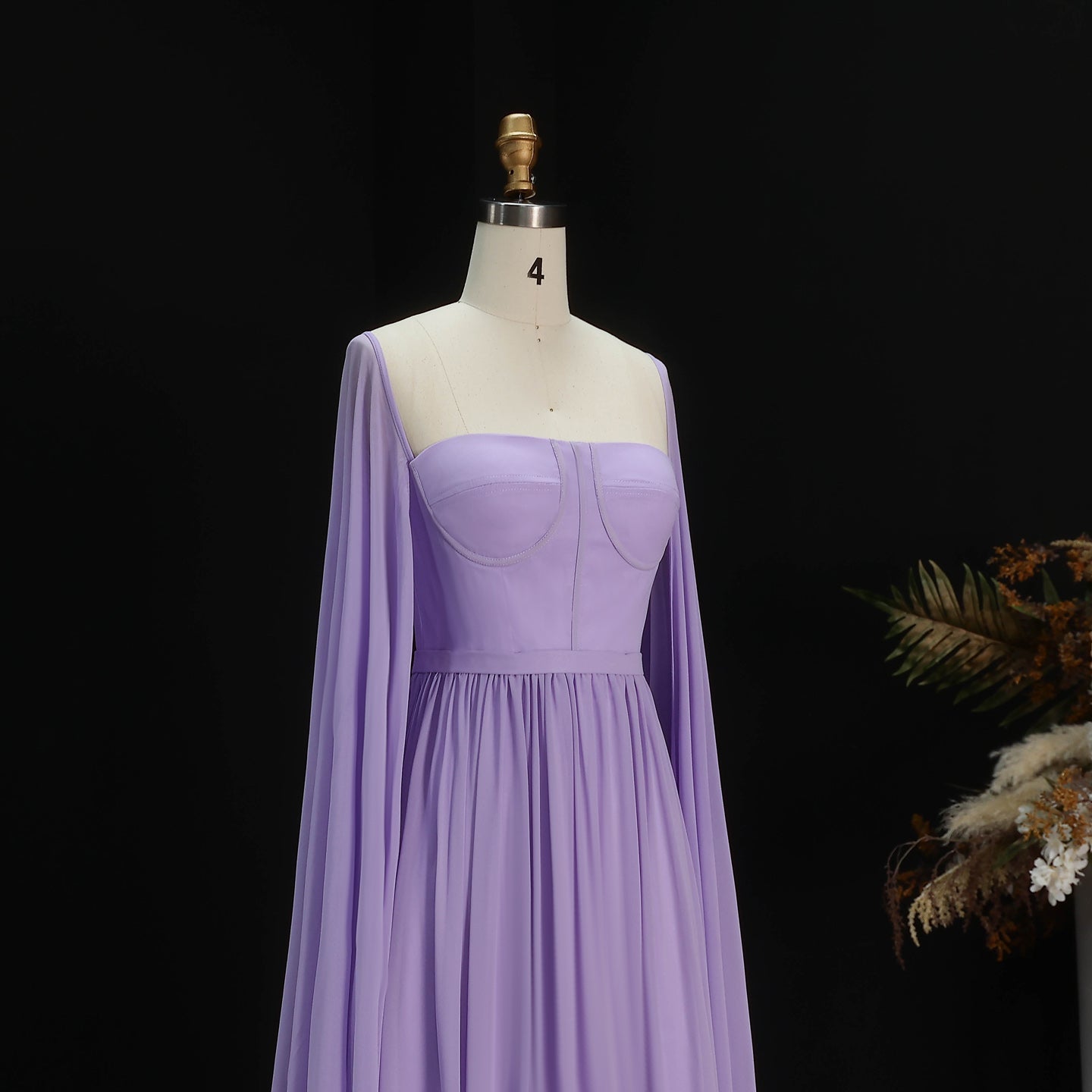 Luxury A-Line Chiffon Evening Dress with Cape Sleeves SF076