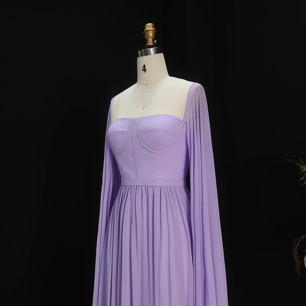Luxury A-Line Chiffon Evening Dress with Cape Sleeves SF076