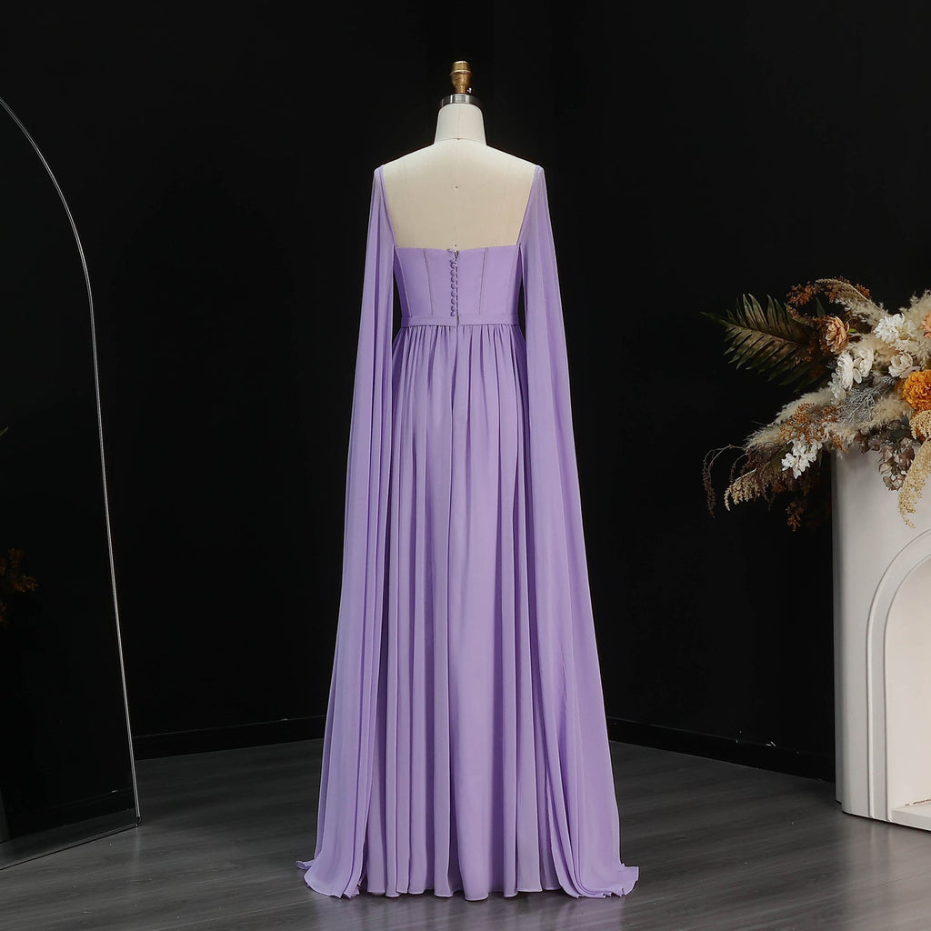 Luxury A-Line Chiffon Evening Dress with Cape Sleeves SF076