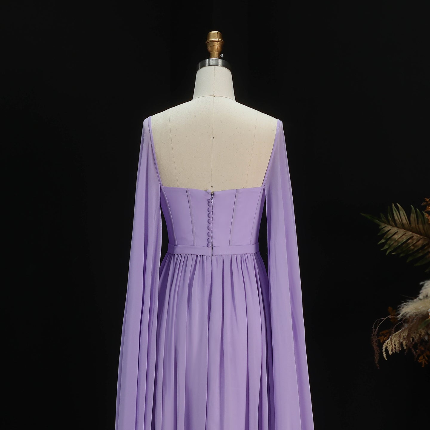Luxury A-Line Chiffon Evening Dress with Cape Sleeves SF076