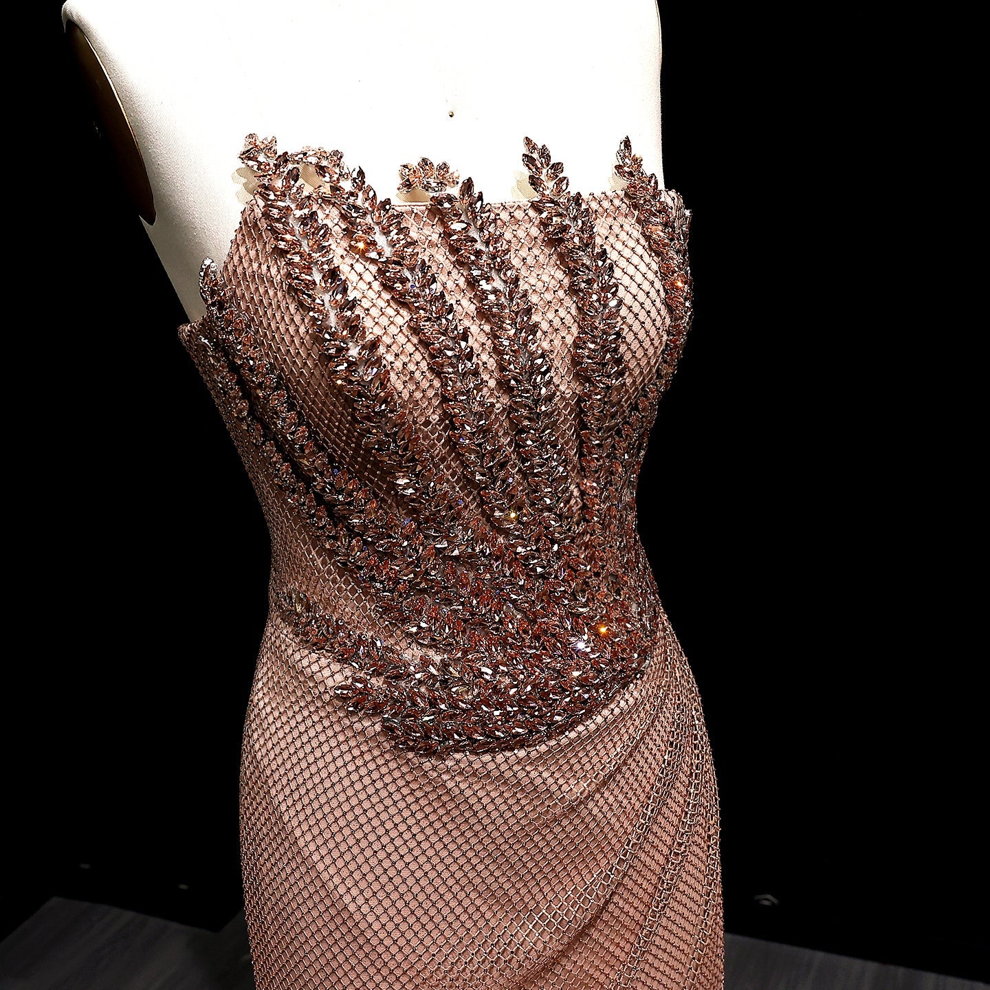 Luxury Crystal Champagne Mermaid Evening Dress with Slit SS528