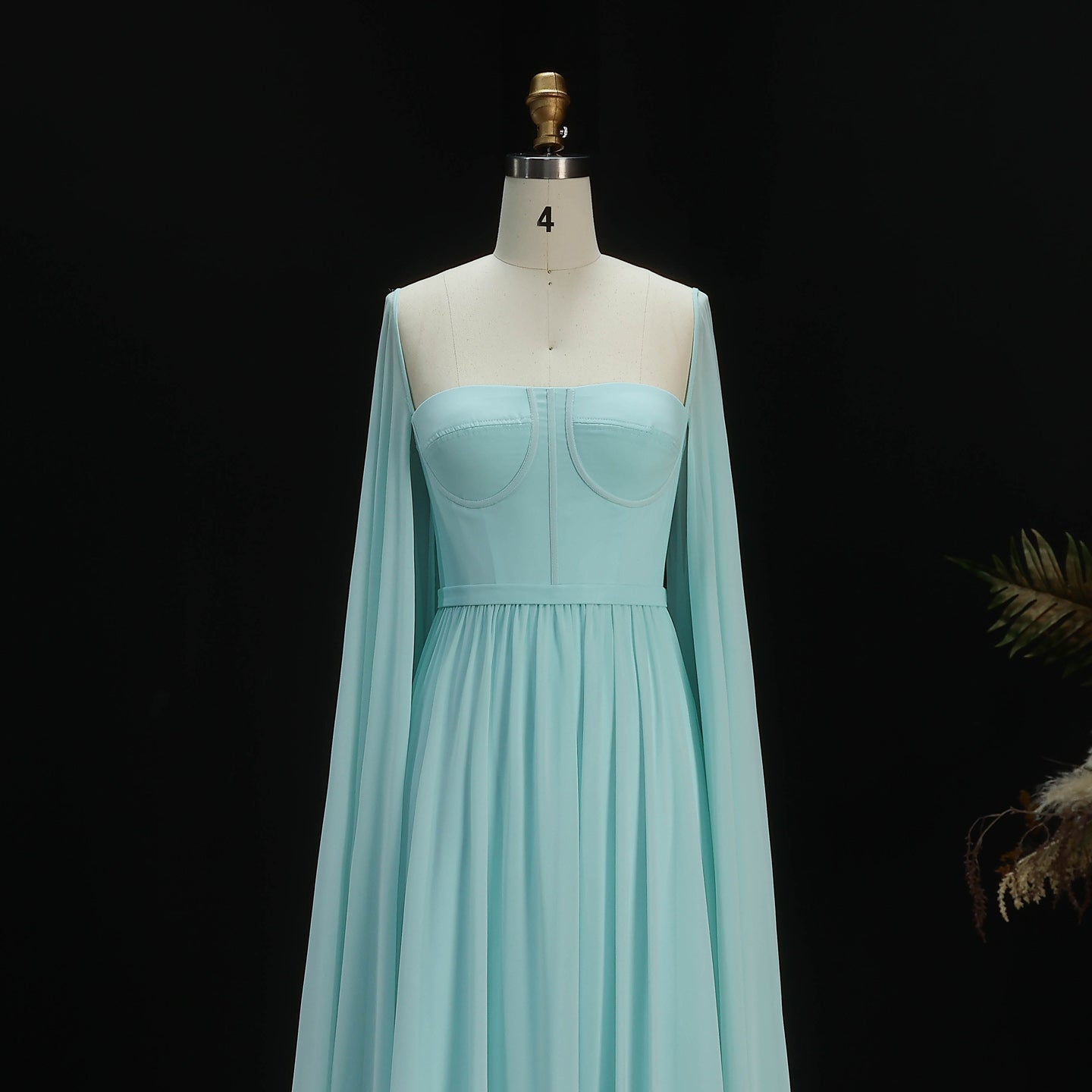Luxury A-Line Chiffon Evening Dress with Cape Sleeves SF076