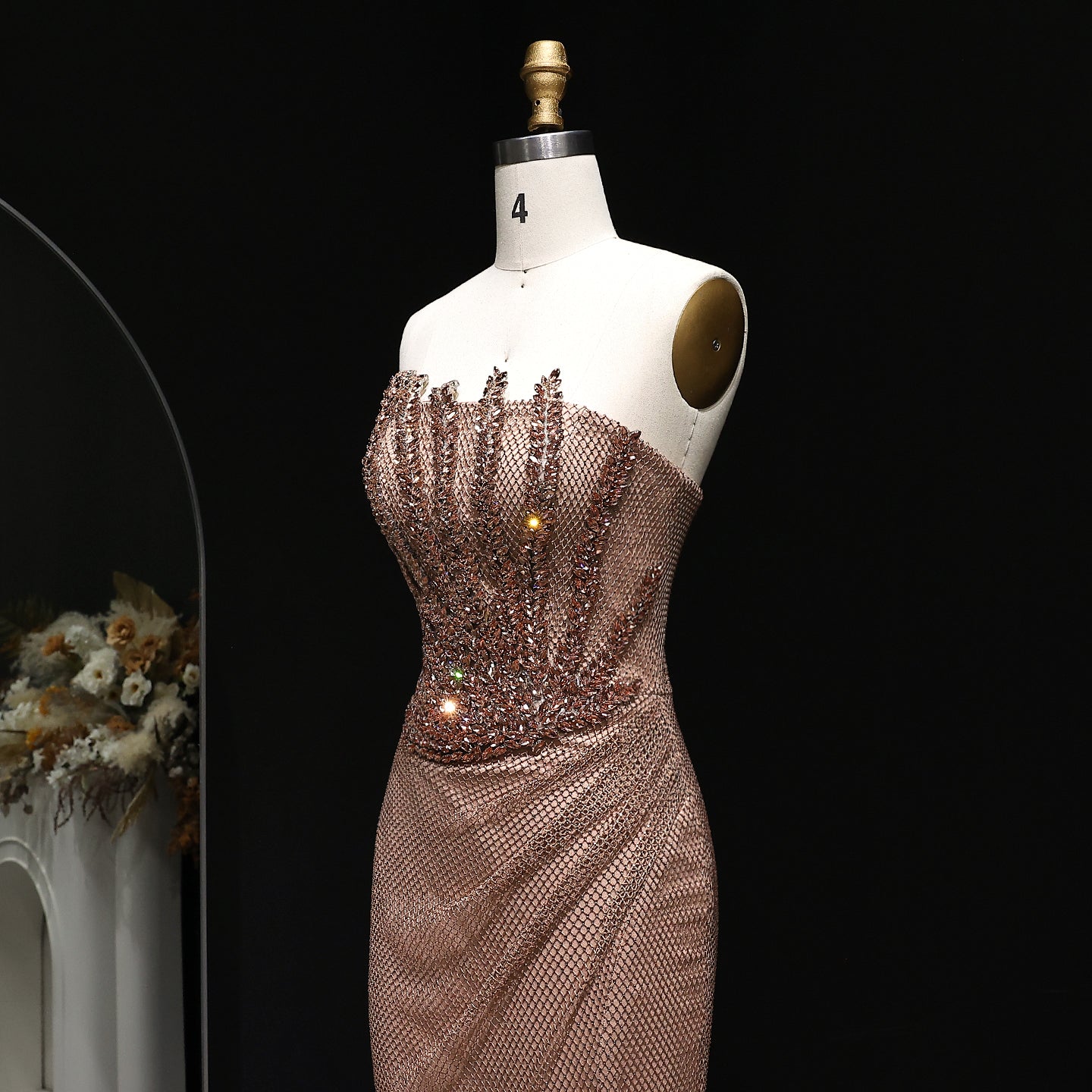 Luxury Crystal Champagne Mermaid Evening Dress with Slit SS528
