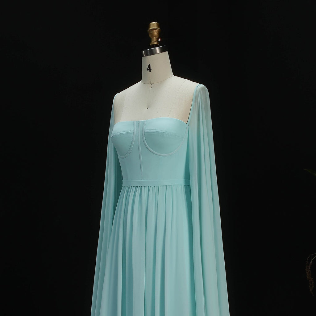 Luxury A-Line Chiffon Evening Dress with Cape Sleeves SF076