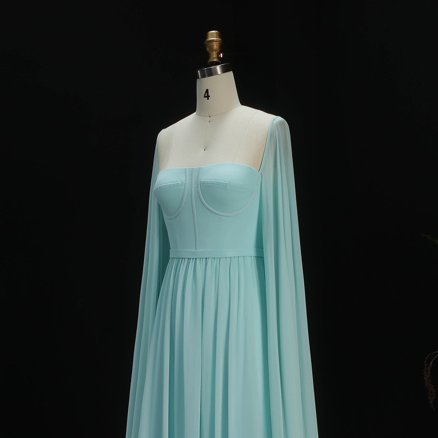 Luxury A-Line Chiffon Evening Dress with Cape Sleeves SF076