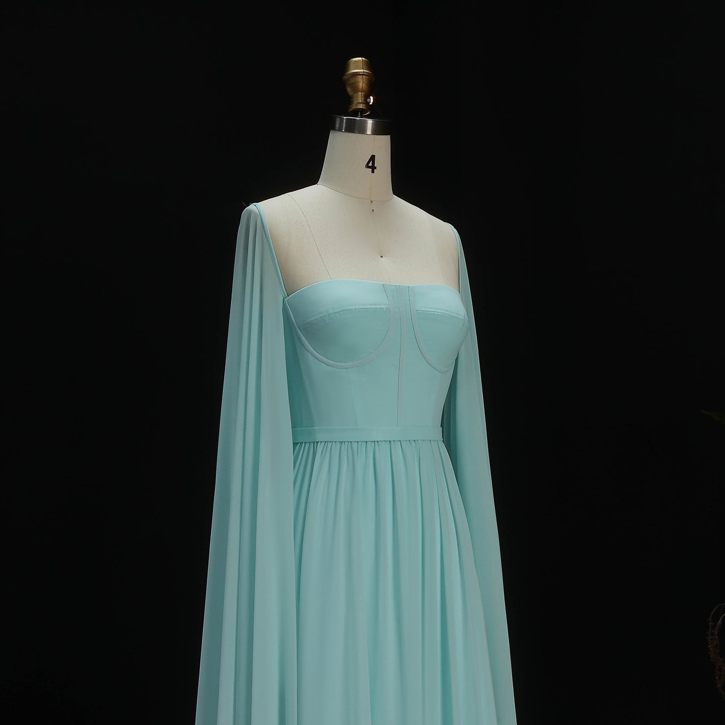 Luxury A-Line Chiffon Evening Dress with Cape Sleeves SF076