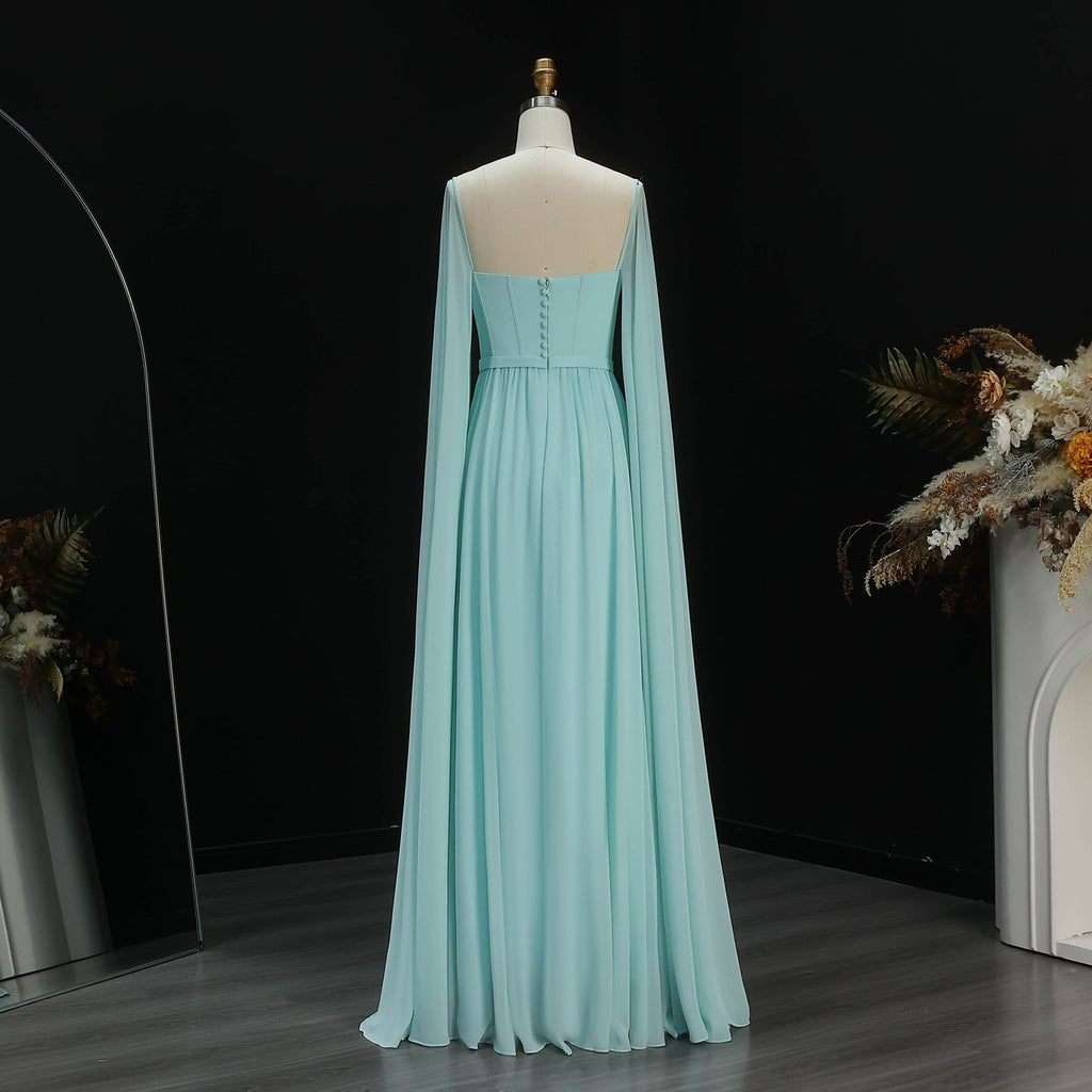 Luxury A-Line Chiffon Evening Dress with Cape Sleeves SF076