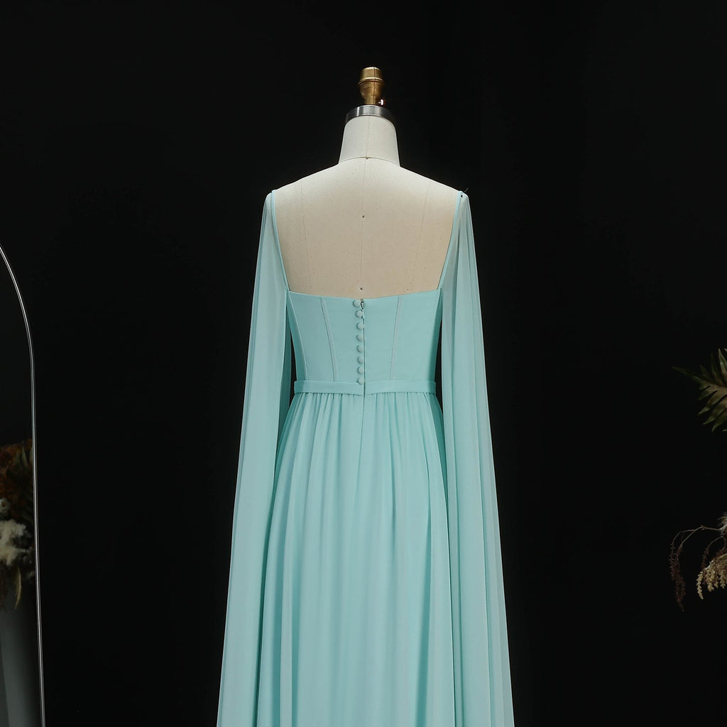 Luxury A-Line Chiffon Evening Dress with Cape Sleeves SF076