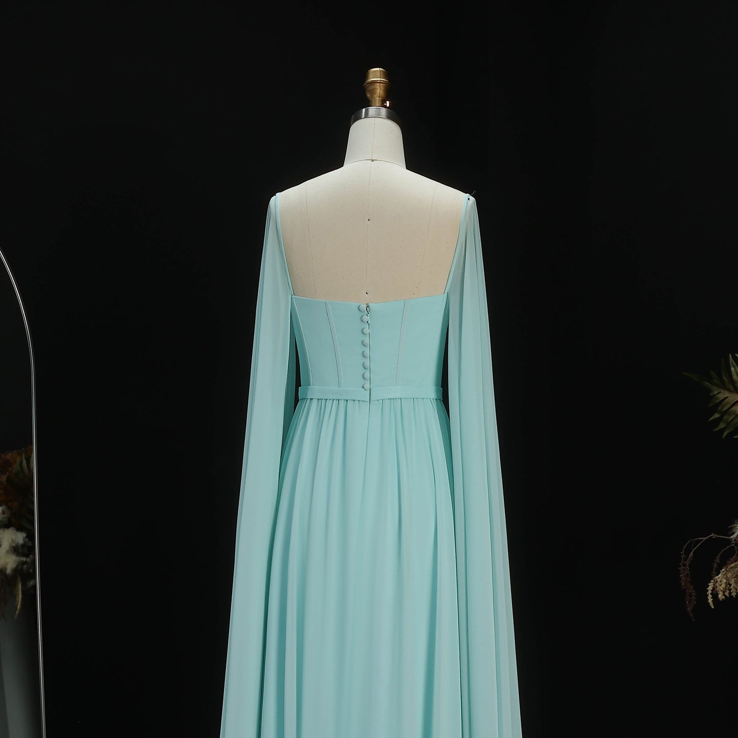 Luxury A-Line Chiffon Evening Dress with Cape Sleeves SF076