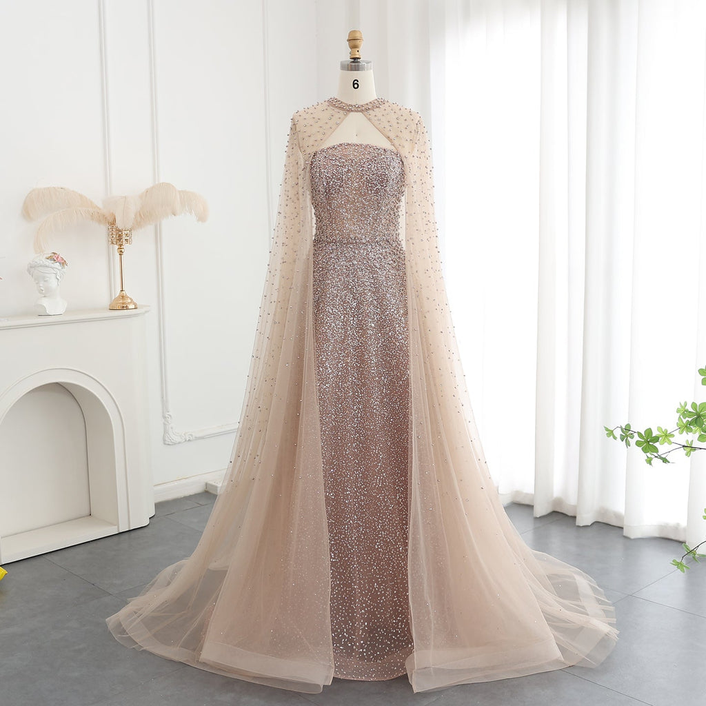 Sparkly Crystal Turquoise Evening Dress with Cape SS651