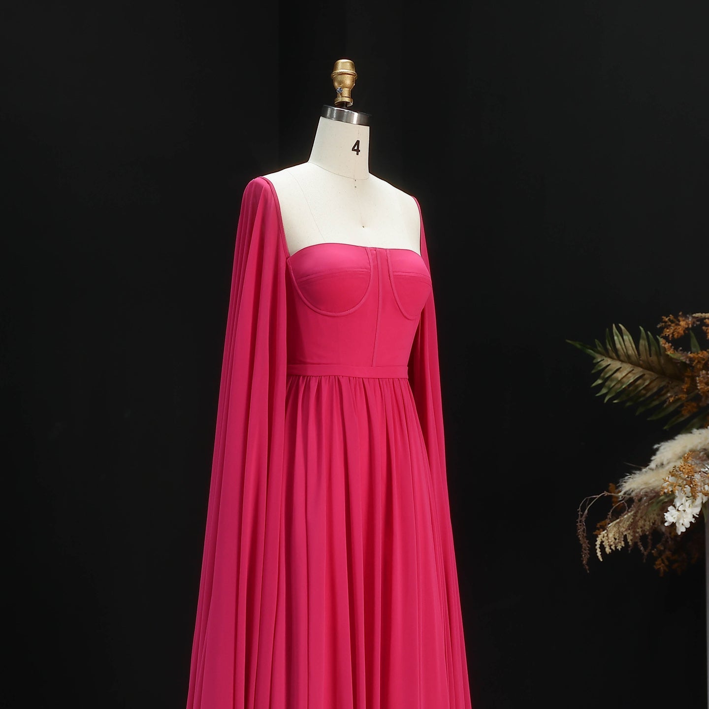 Luxury A-Line Chiffon Evening Dress with Cape Sleeves SF076