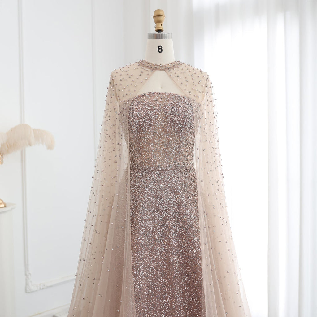 Sparkly Crystal Turquoise Evening Dress with Cape SS651