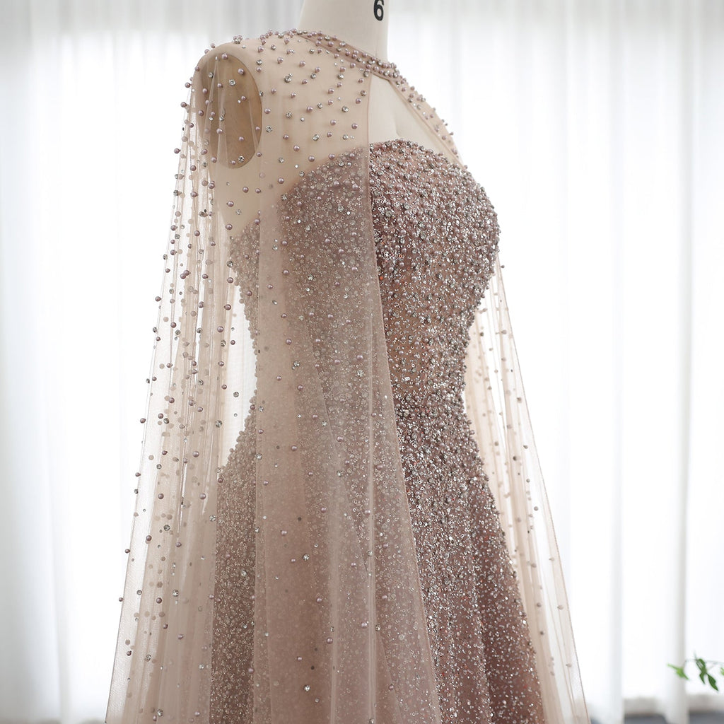 Sparkly Crystal Turquoise Evening Dress with Cape SS651