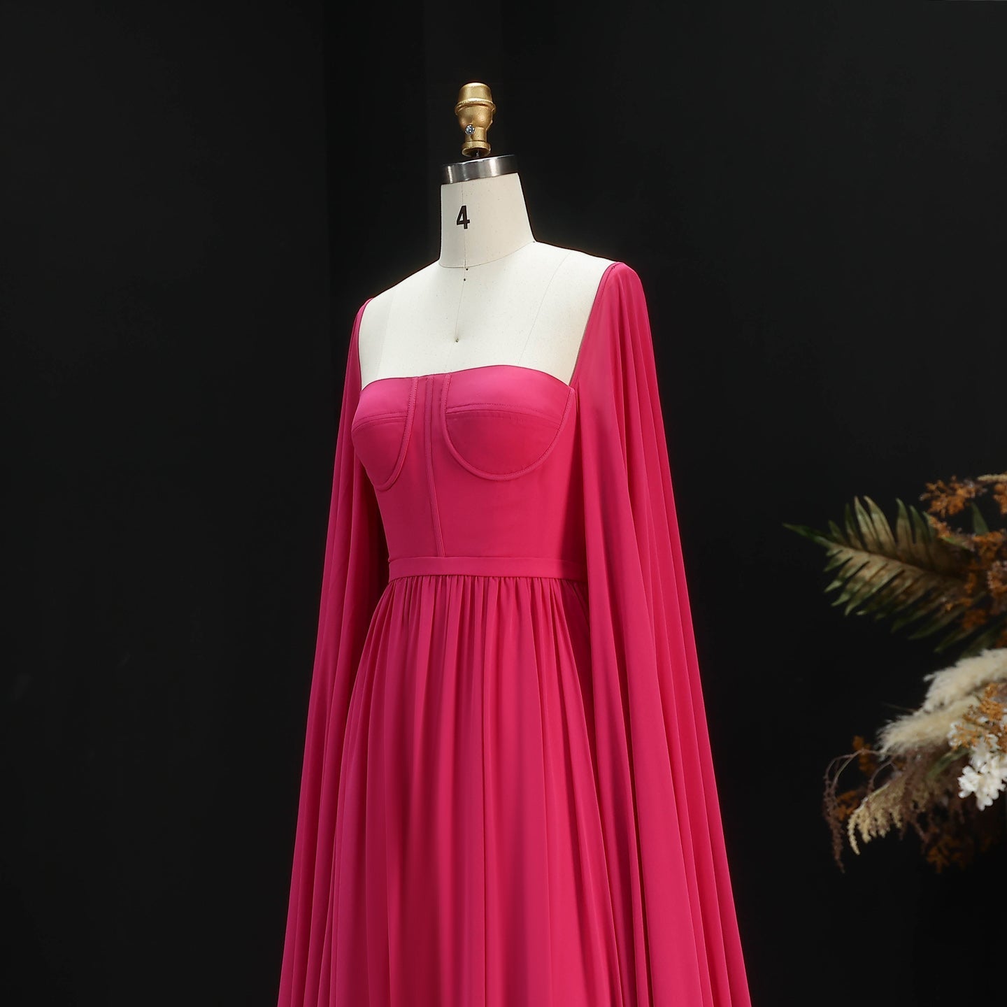 Luxury A-Line Chiffon Evening Dress with Cape Sleeves SF076