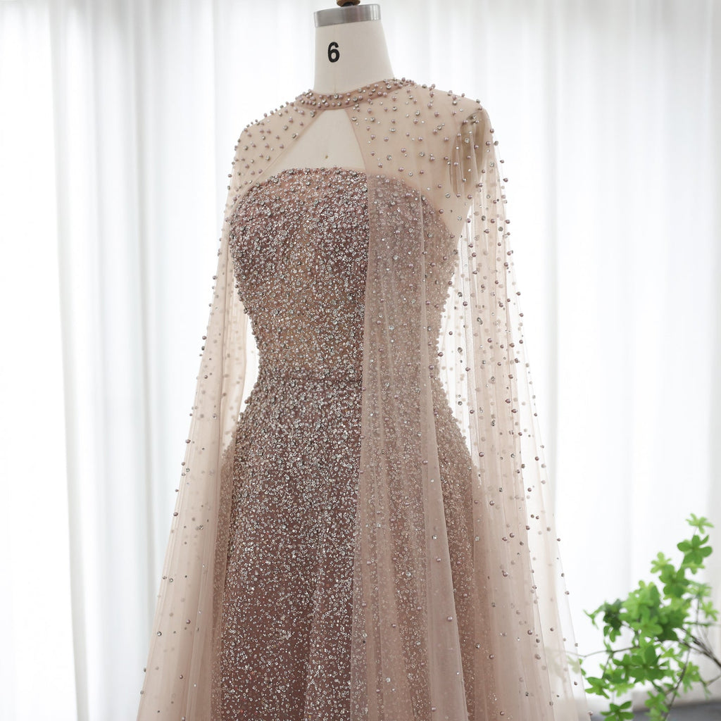 Sparkly Crystal Turquoise Evening Dress with Cape SS651