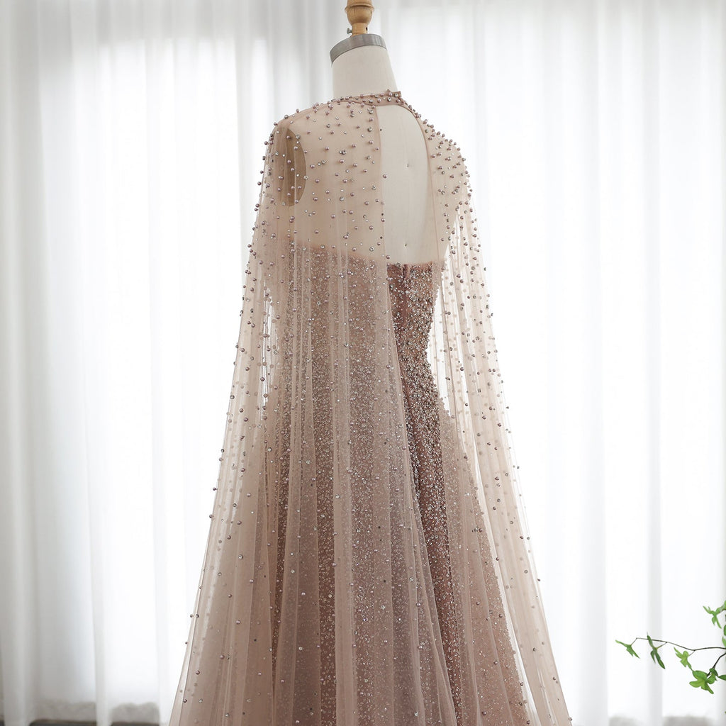 Sparkly Crystal Turquoise Evening Dress with Cape SS651