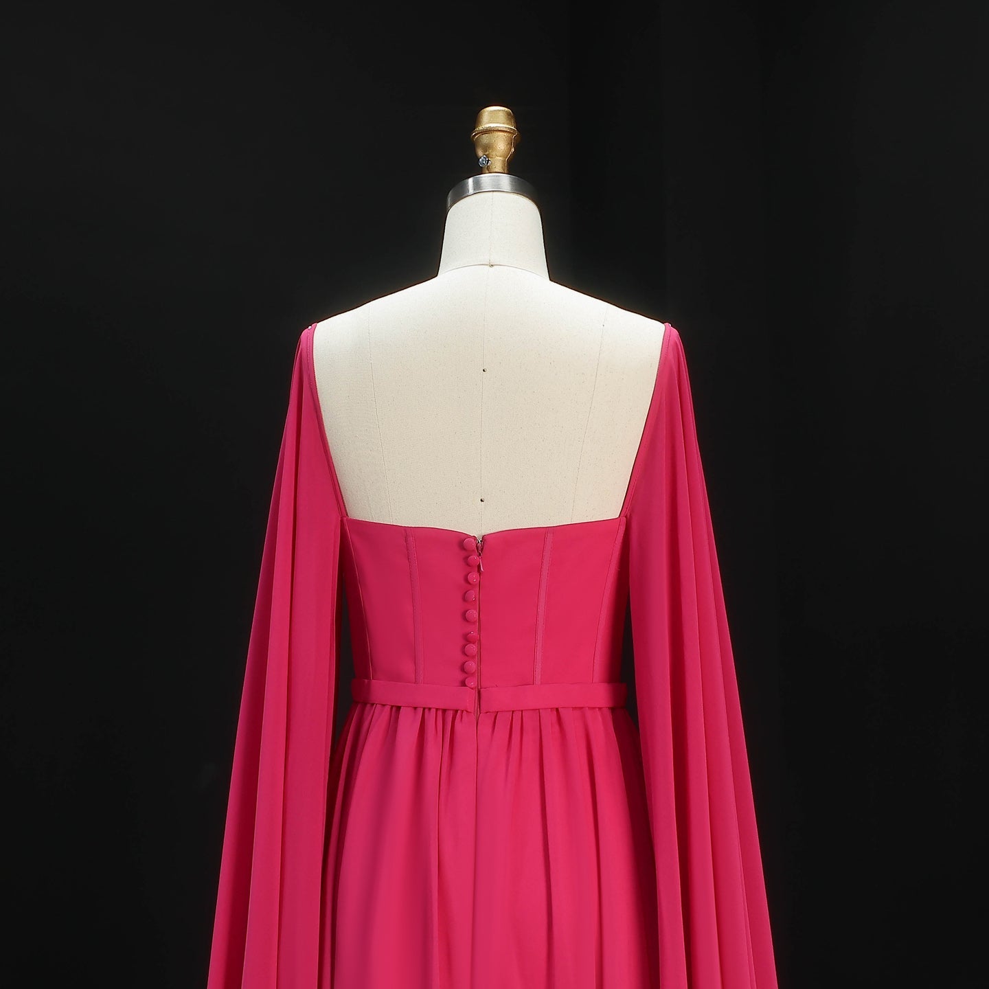 Luxury A-Line Chiffon Evening Dress with Cape Sleeves SF076