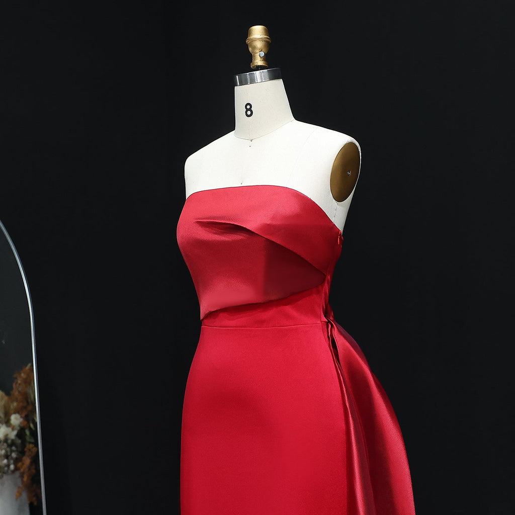 Elegant Pink Strapless Evening Dress with Gloves SF123