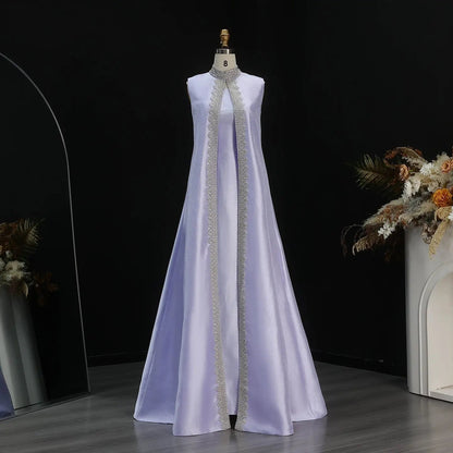 Luxury Rhinestone Lilac Kaftan Evening Dress with Cape SS276