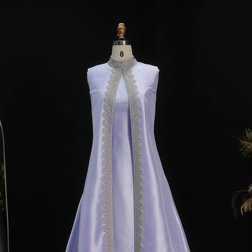Luxury Rhinestone Lilac Kaftan Evening Dress with Cape SS276