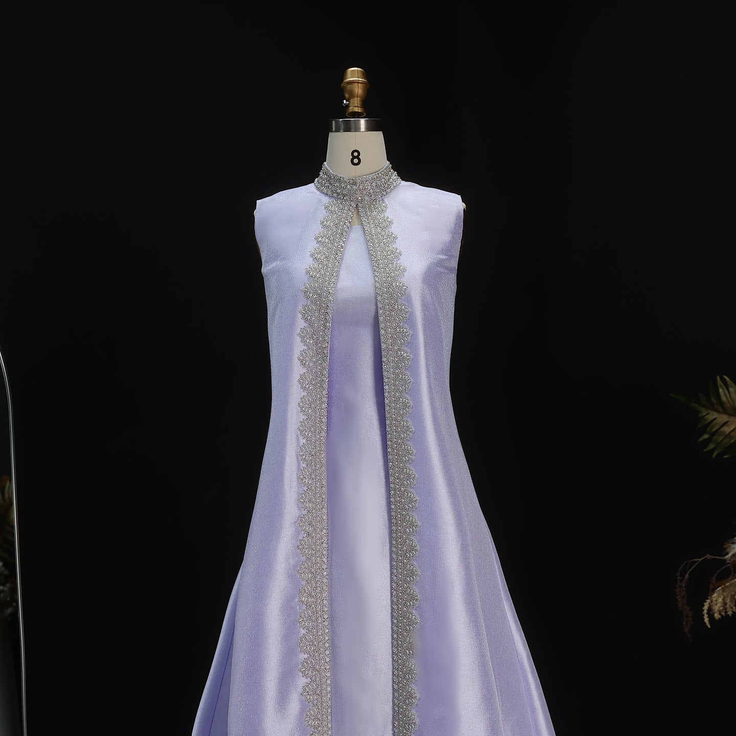Luxury Rhinestone Lilac Kaftan Evening Dress with Cape SS276