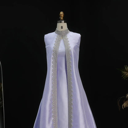 Luxury Rhinestone Lilac Kaftan Evening Dress with Cape SS276