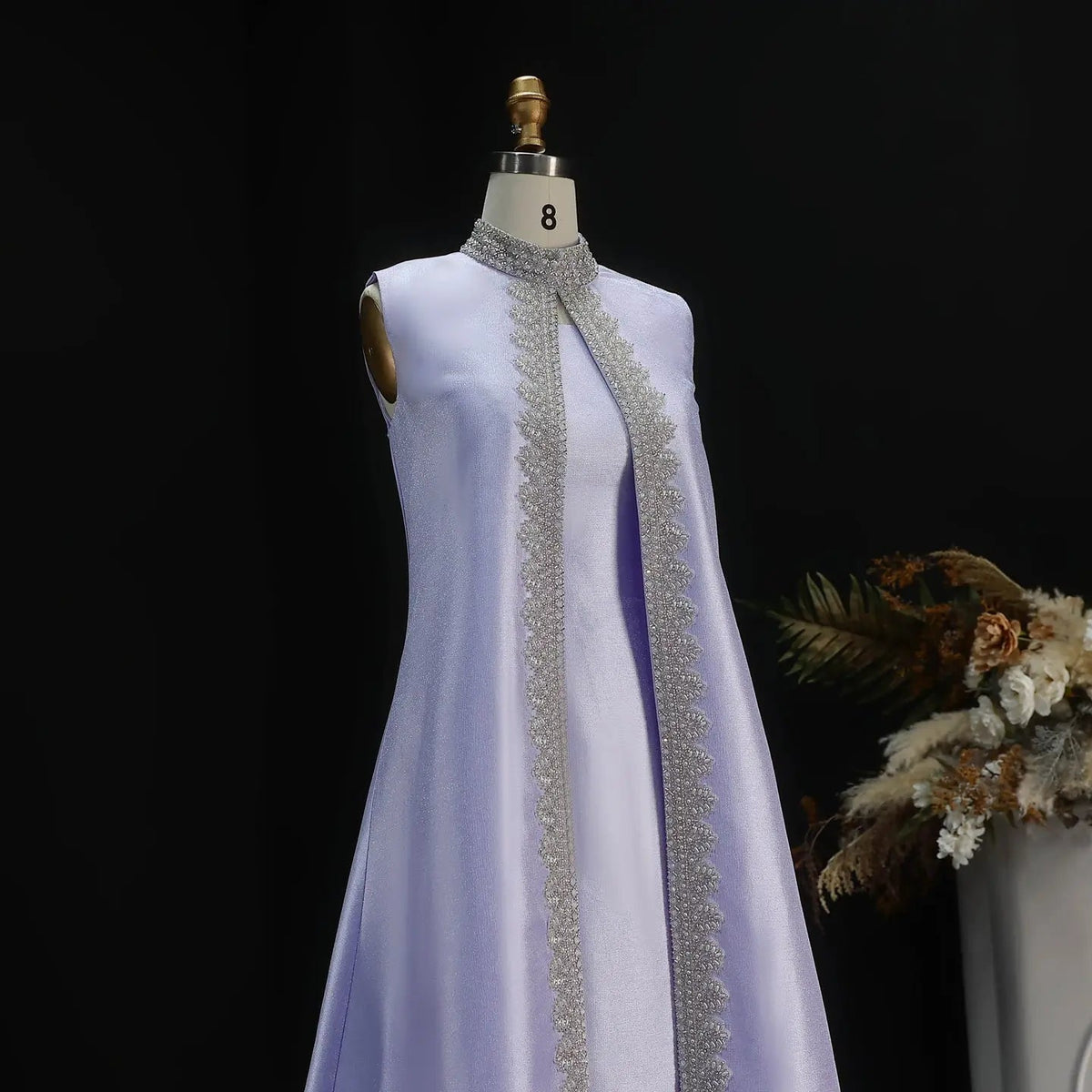 Luxury Rhinestone Lilac Kaftan Evening Dress with Cape SS276