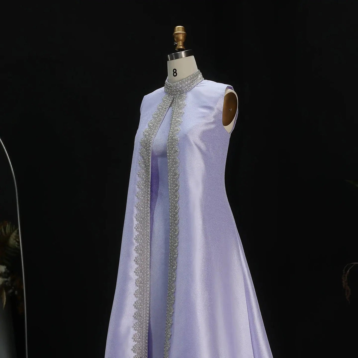 Luxury Rhinestone Lilac Kaftan Evening Dress with Cape SS276