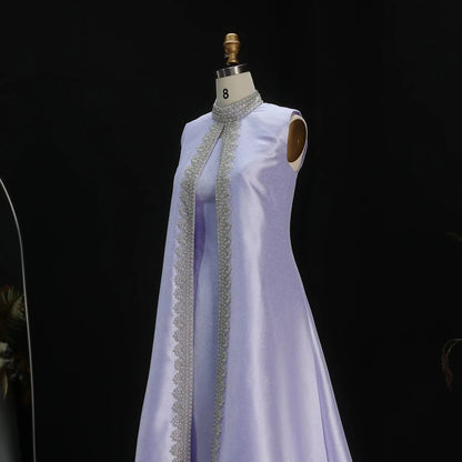 Luxury Rhinestone Lilac Kaftan Evening Dress with Cape SS276