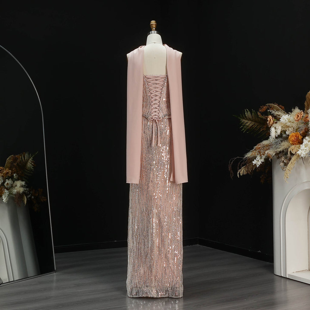Luxury 2 Pieces Beaded Sequins Evening Dress with Scarf SS661