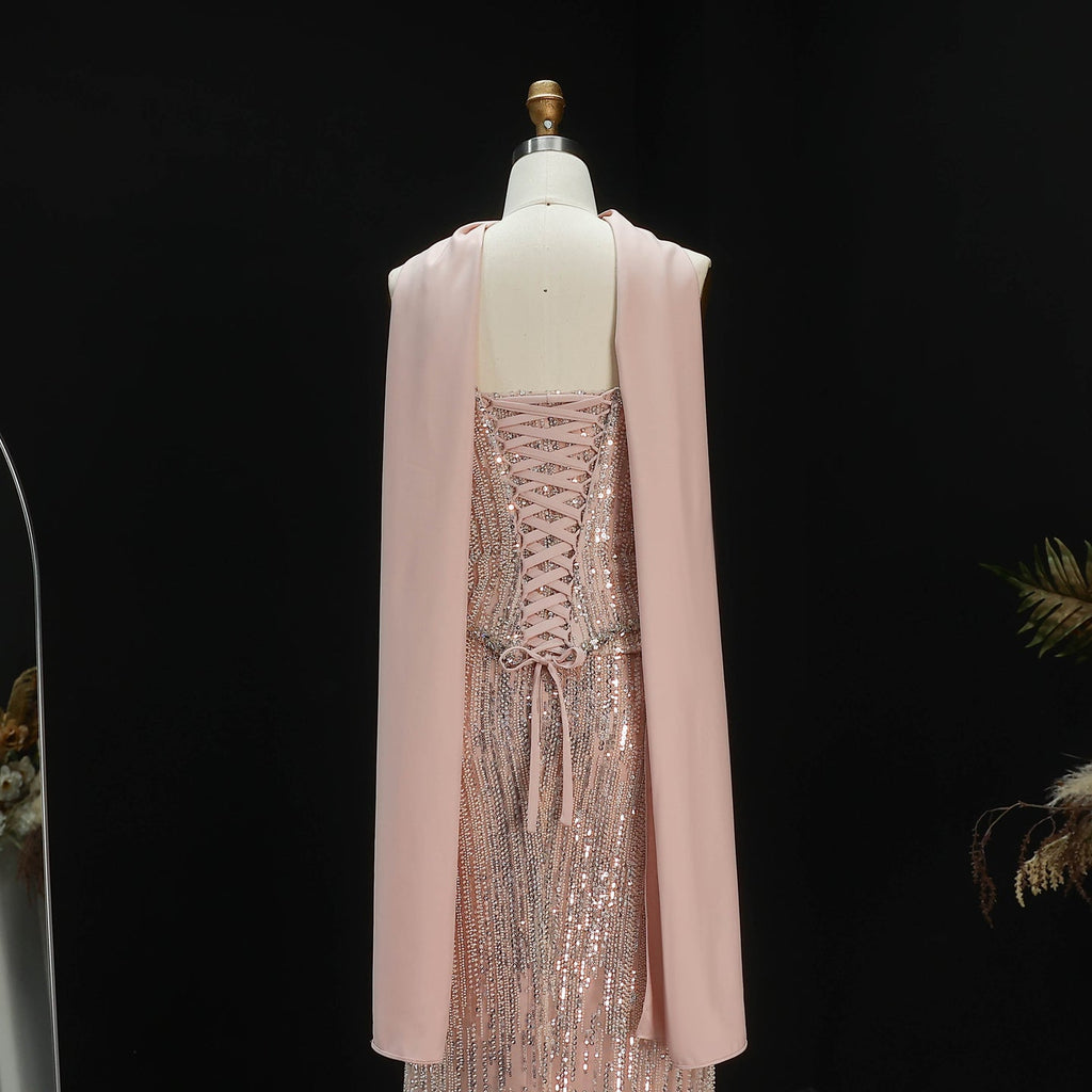 Luxury 2 Pieces Beaded Sequins Evening Dress with Scarf SS661