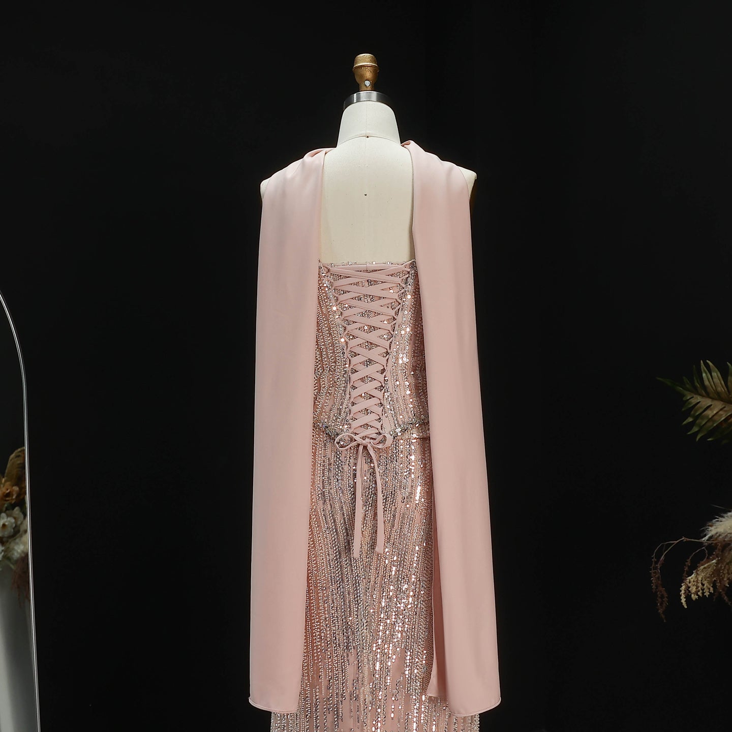 Luxury 2 Pieces Beaded Sequins Evening Dress with Scarf SS661