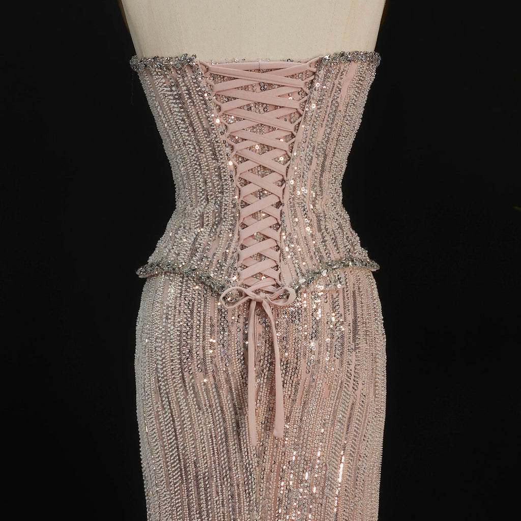 Luxury 2 Pieces Beaded Sequins Evening Dress with Scarf SS661