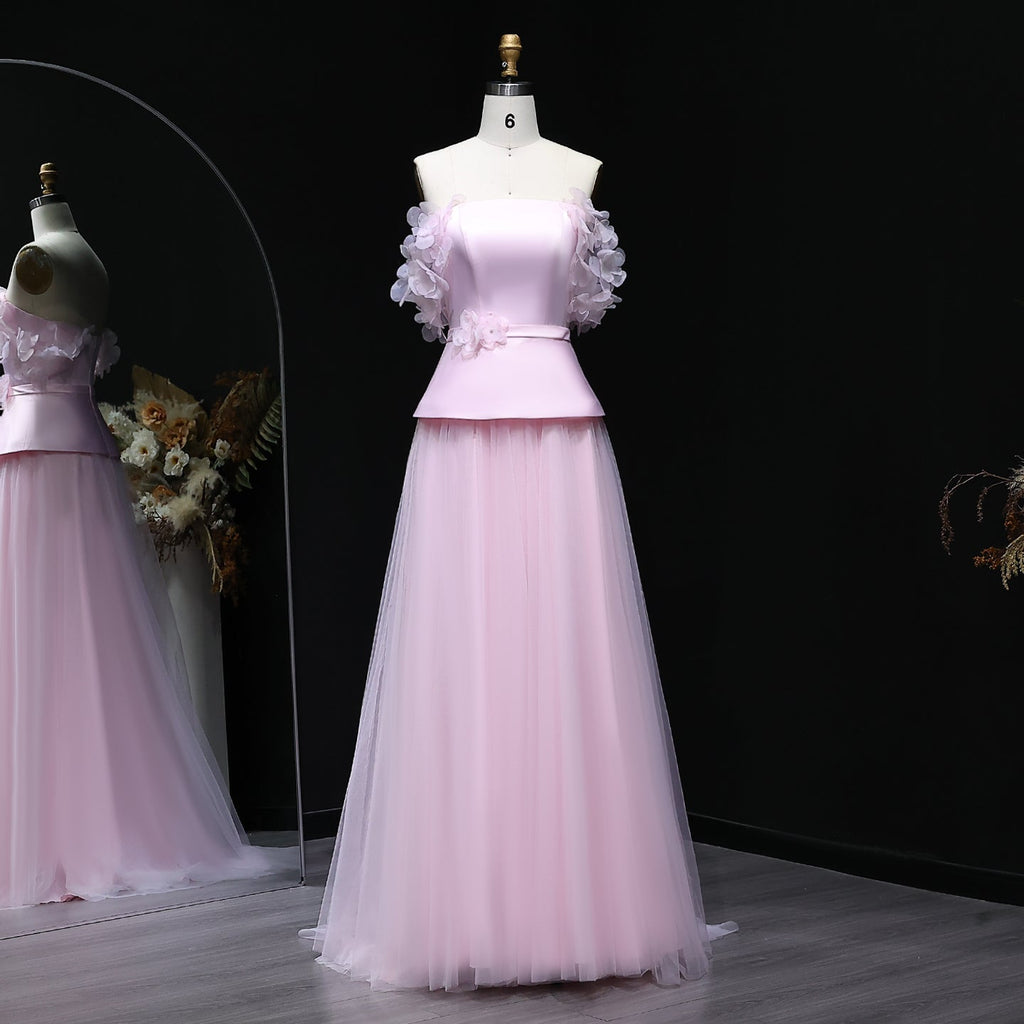 Luxury Pink Off-the-Shoulder Puff Top Tulle Skirt Evening Dress SF228