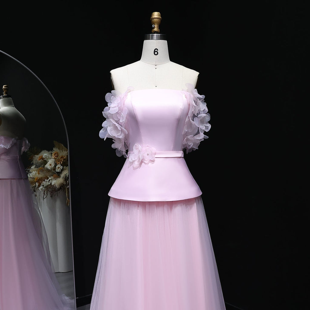 Luxury Pink Off-the-Shoulder Puff Top Tulle Skirt Evening Dress SF228