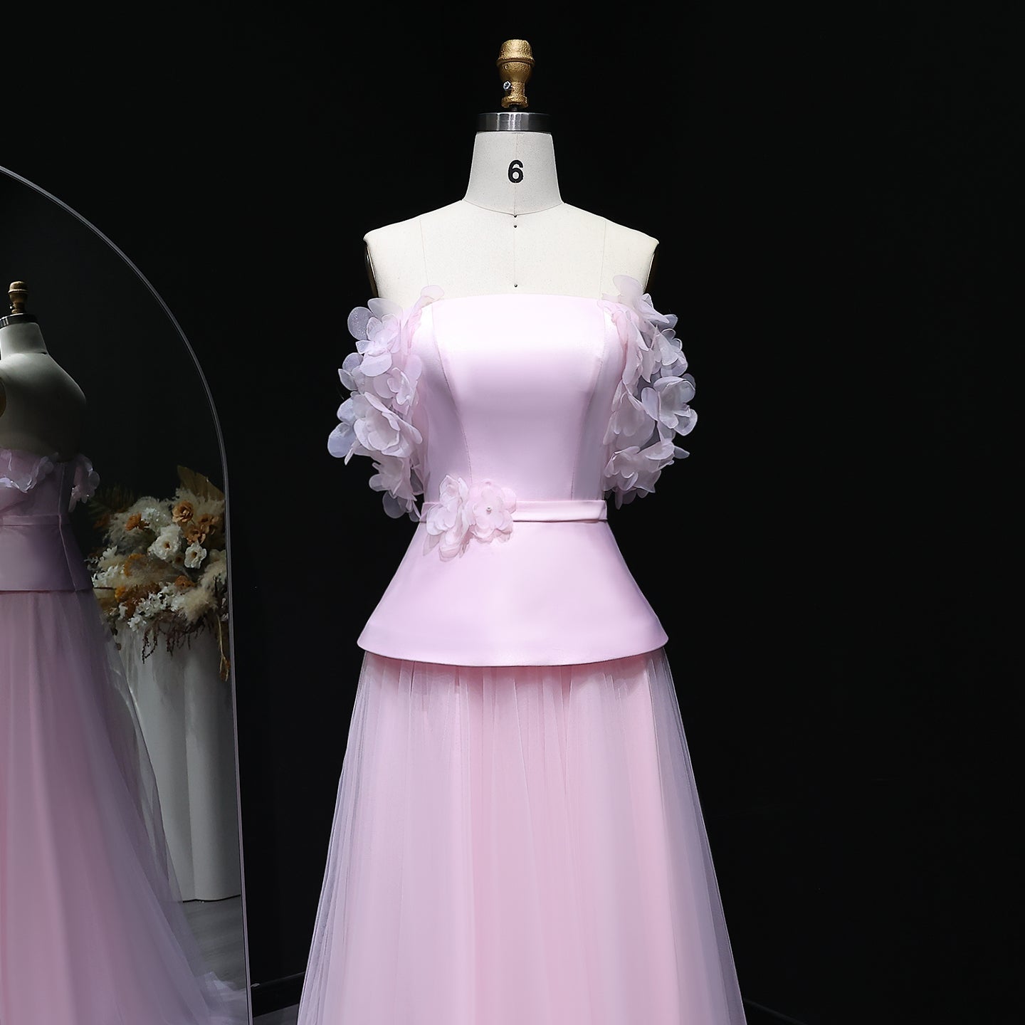 Luxury Pink Off-the-Shoulder Puff Top Tulle Skirt Evening Dress SF228
