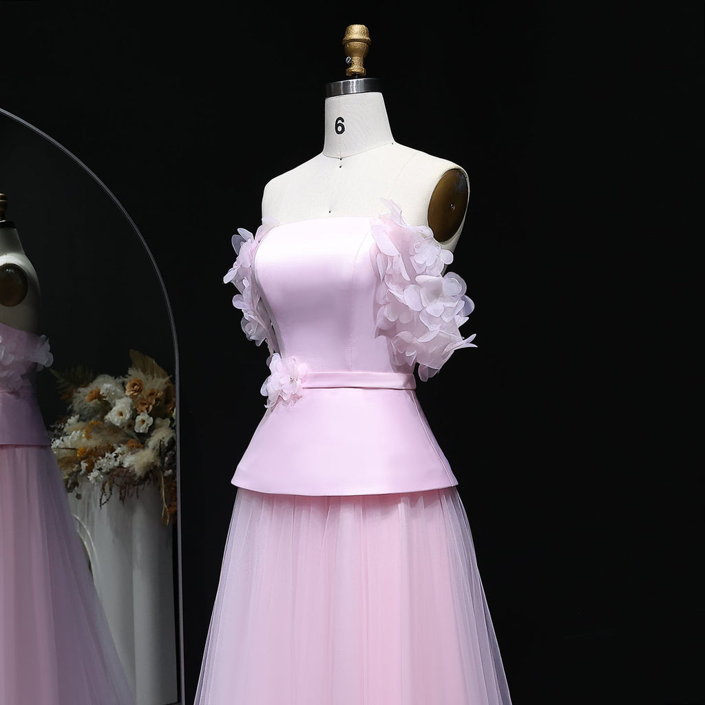 Luxury Pink Off-the-Shoulder Puff Top Tulle Skirt Evening Dress SF228