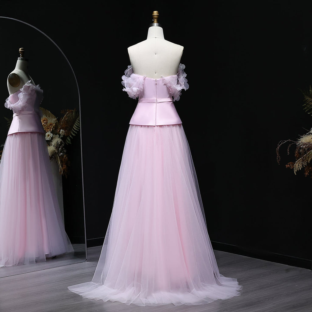 Luxury Pink Off-the-Shoulder Puff Top Tulle Skirt Evening Dress SF228