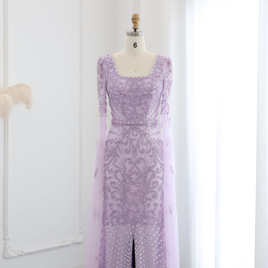 Luxury Beaded Turquoise Evening Dress with Cape Sleeves SS469