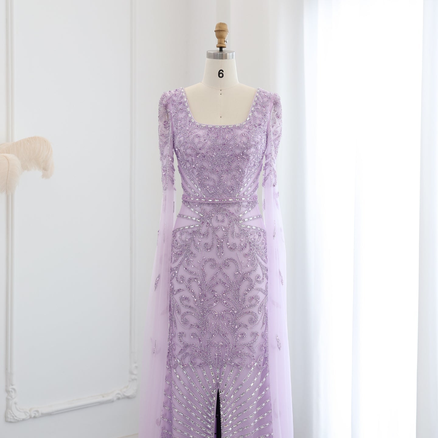 Luxury Beaded Turquoise Evening Dress with Cape Sleeves SS469