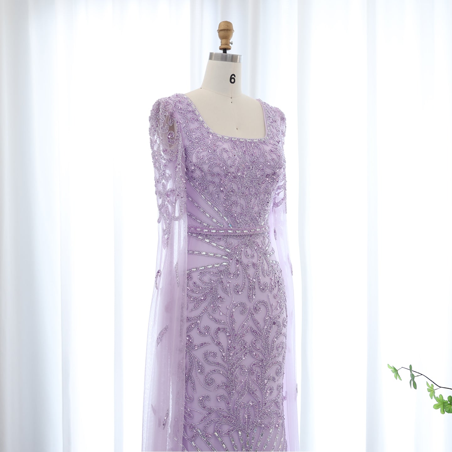 Luxury Beaded Turquoise Evening Dress with Cape Sleeves SS469