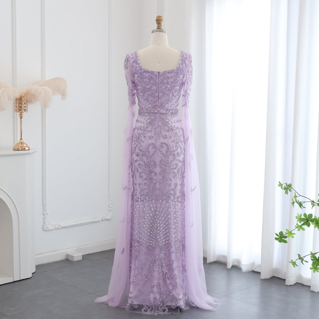 Luxury Beaded Turquoise Evening Dress with Cape Sleeves SS469