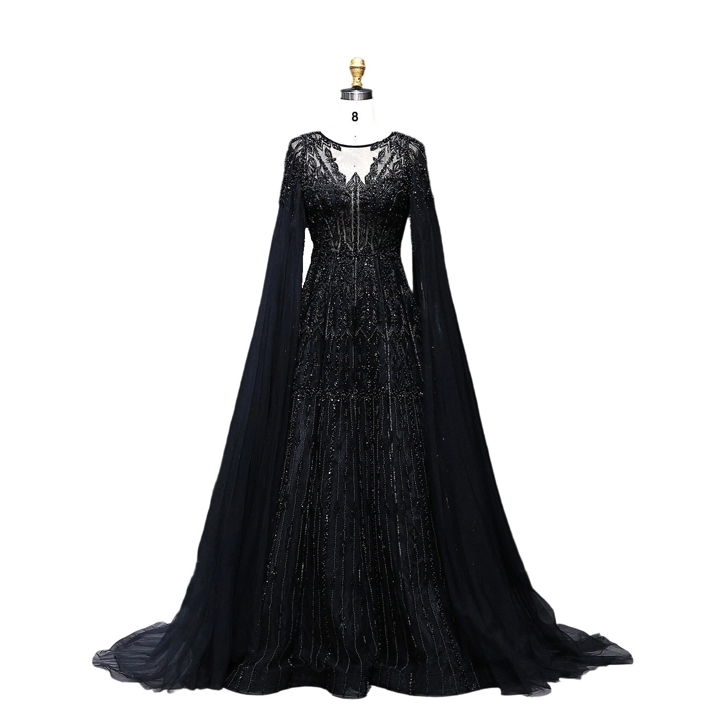 Luxury Blue Evening Dress with Cape Sleeves SS001
