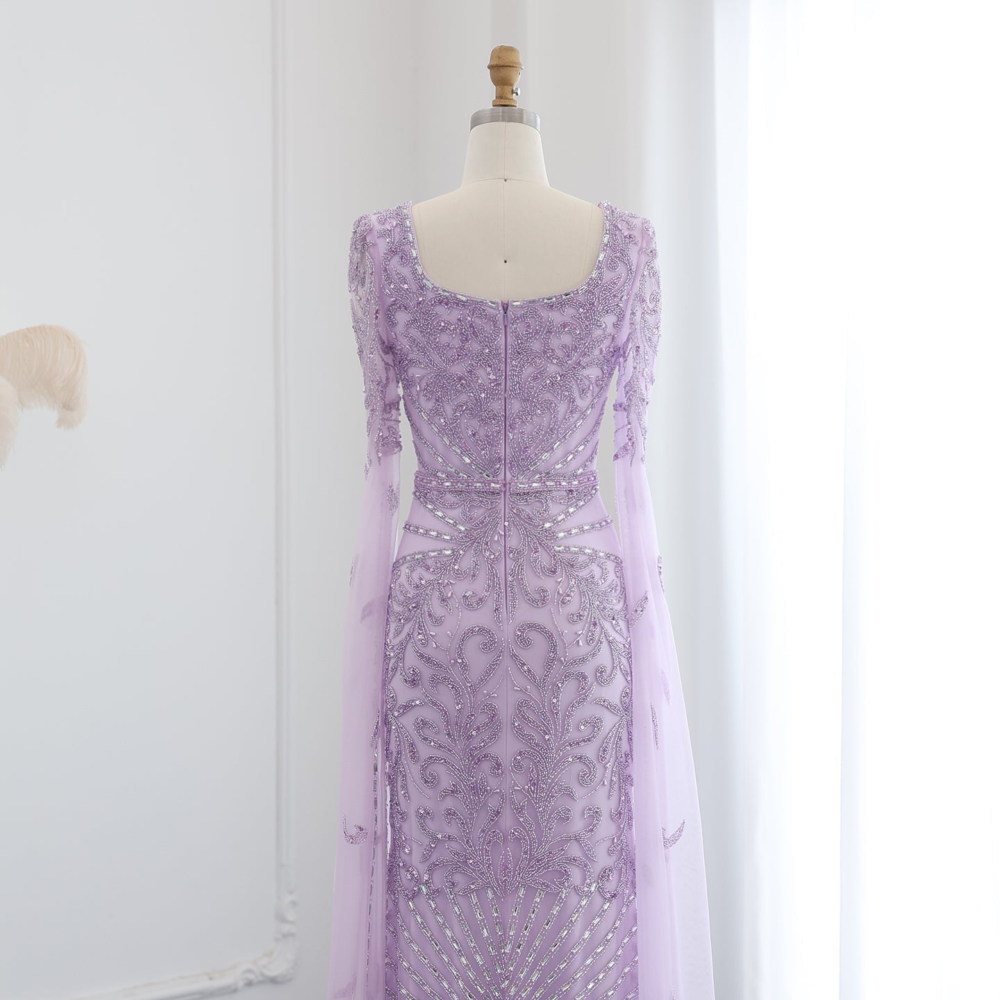 Luxury Beaded Turquoise Evening Dress with Cape Sleeves SS469