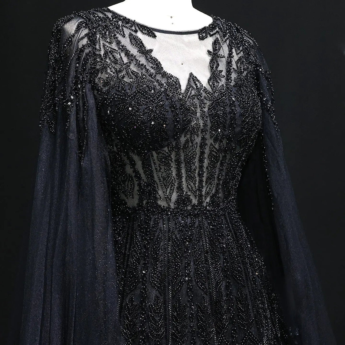 Luxury Blue Evening Dress with Cape Sleeves SS001