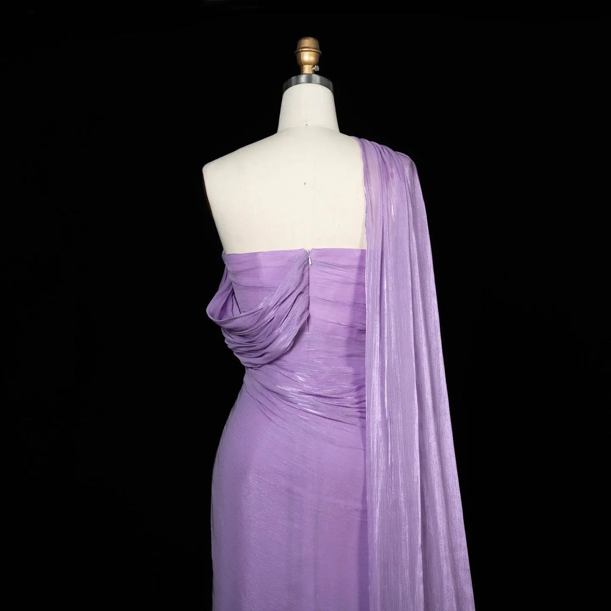 Romantic Dusty Pink One-Shoulder Evening Dress with Ruched Bodice and Cape Detail SF199