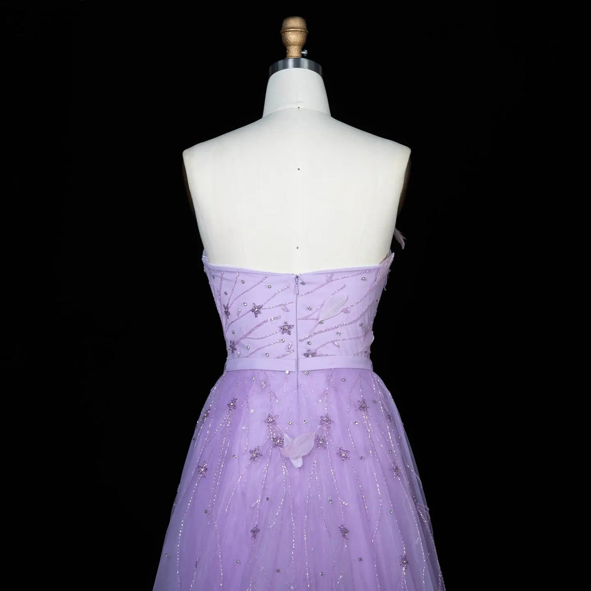 Luxury Feathers Beaded Lilac Evening Dress with Overskirt SS456