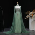 Elegant Champagne Halter Neck Beaded Evening Dress with Cape Sleeve SS131