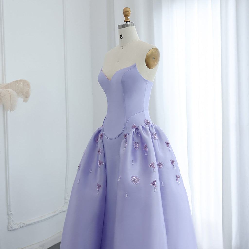 Luxury Pearls Stone Lilac A-Line Sweetheart Satin Evening Dress SS321A
