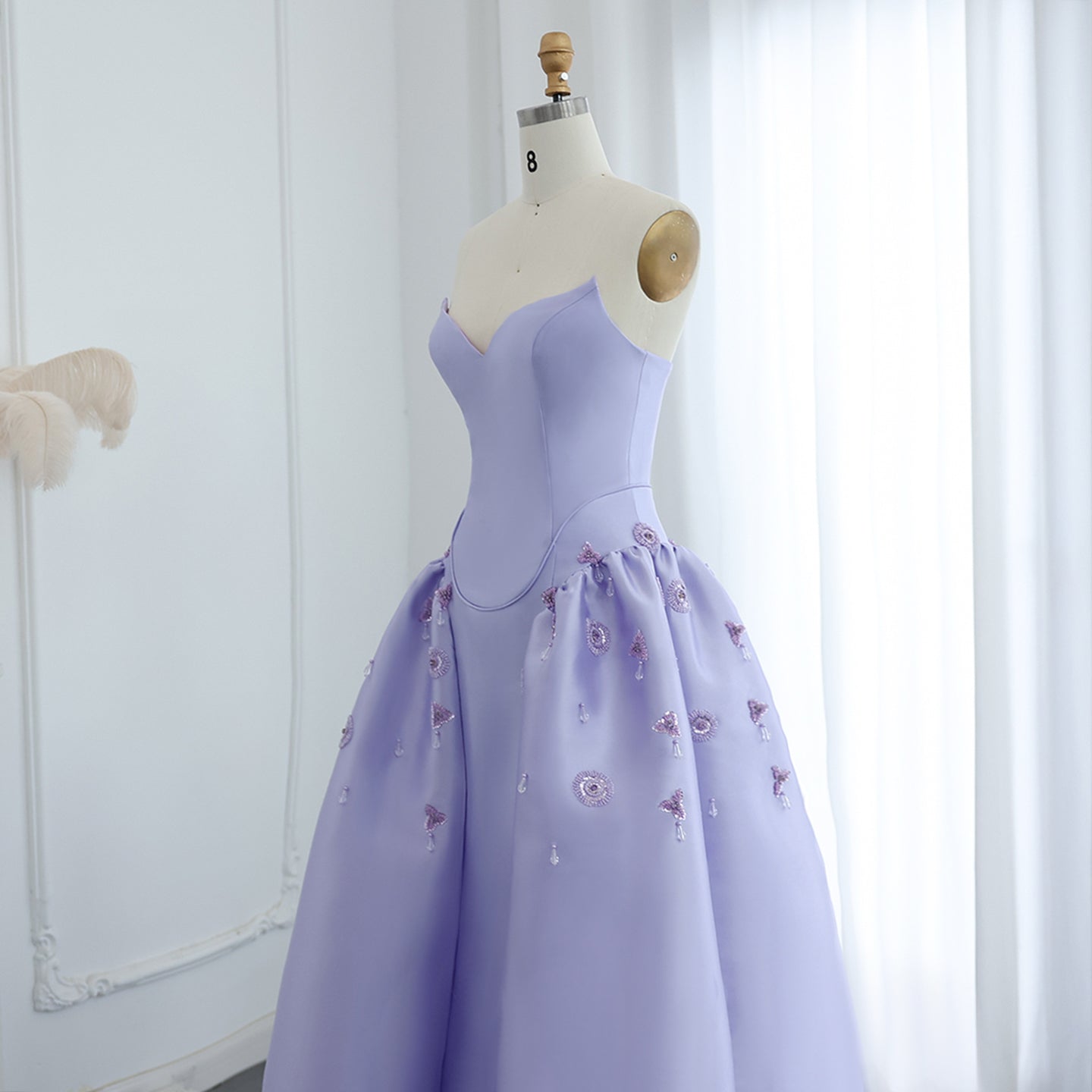 Luxury Pearls Stone Lilac A-Line Sweetheart Satin Evening Dress SS321A